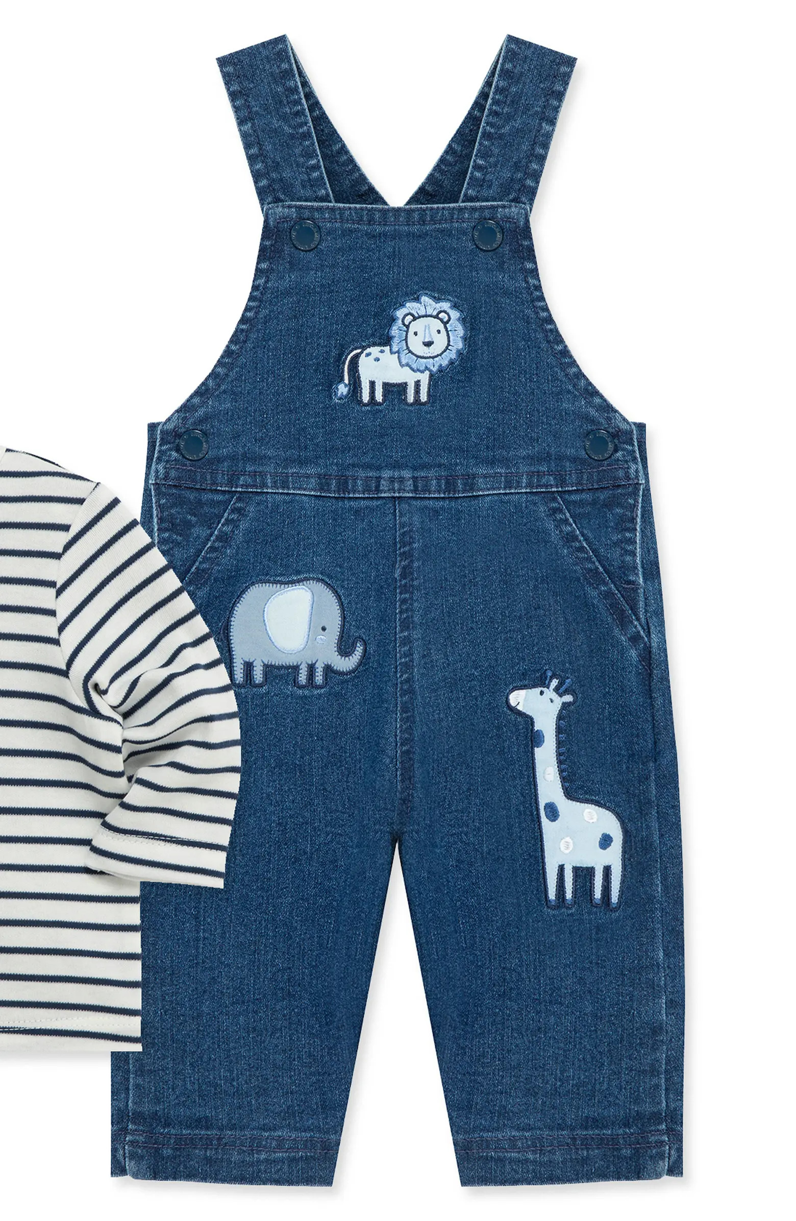 Little Me Safari Embroidered Overalls & Stripe Shirt Set | Nordstrom | Nordstrom