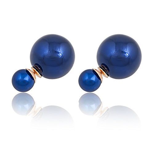 JewelCool 14K Gold Plated Reversible Double Sided Navy Blue Round Shiny Pearl Like 360 Balls Stud Ea | Amazon (US)