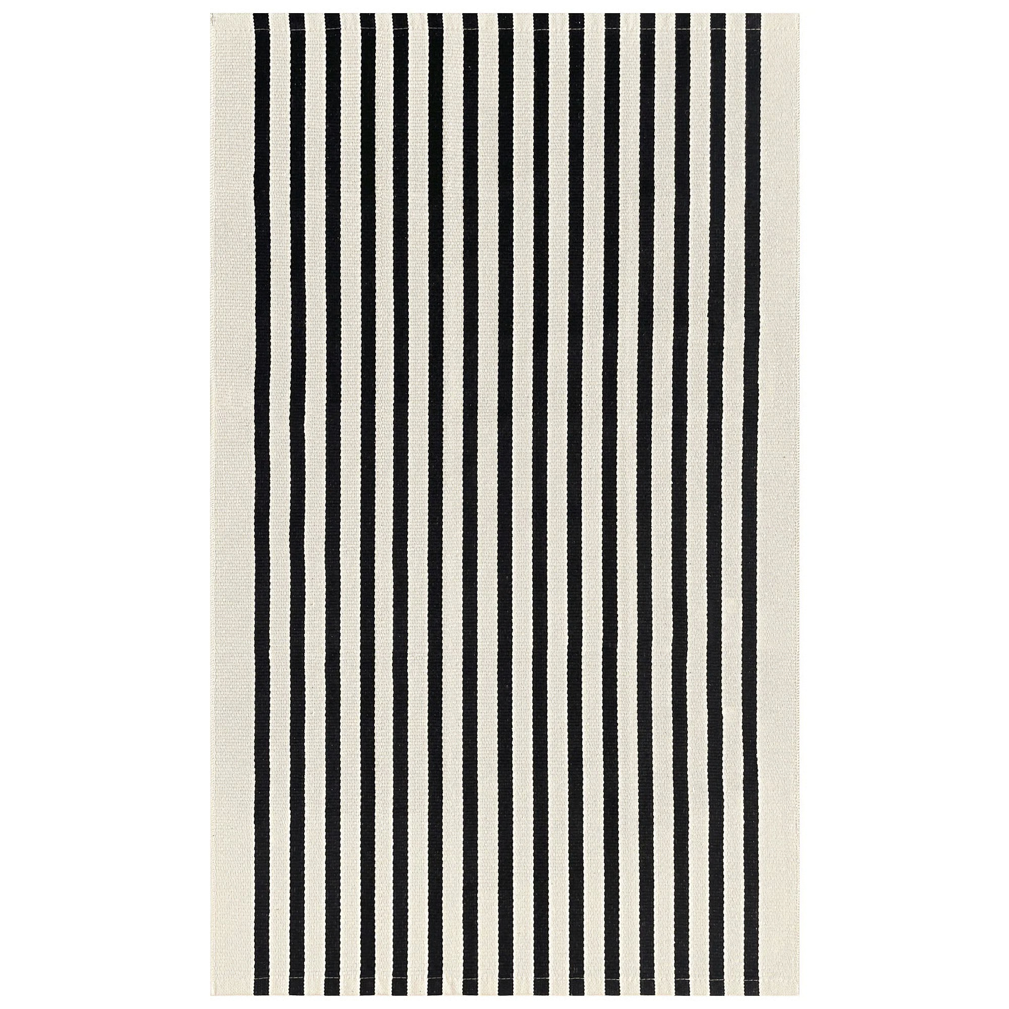 Striped Oudoor Indoor Area Rugs Black and Beige Washable Area Rug Cotton Rug | Wayfair North America