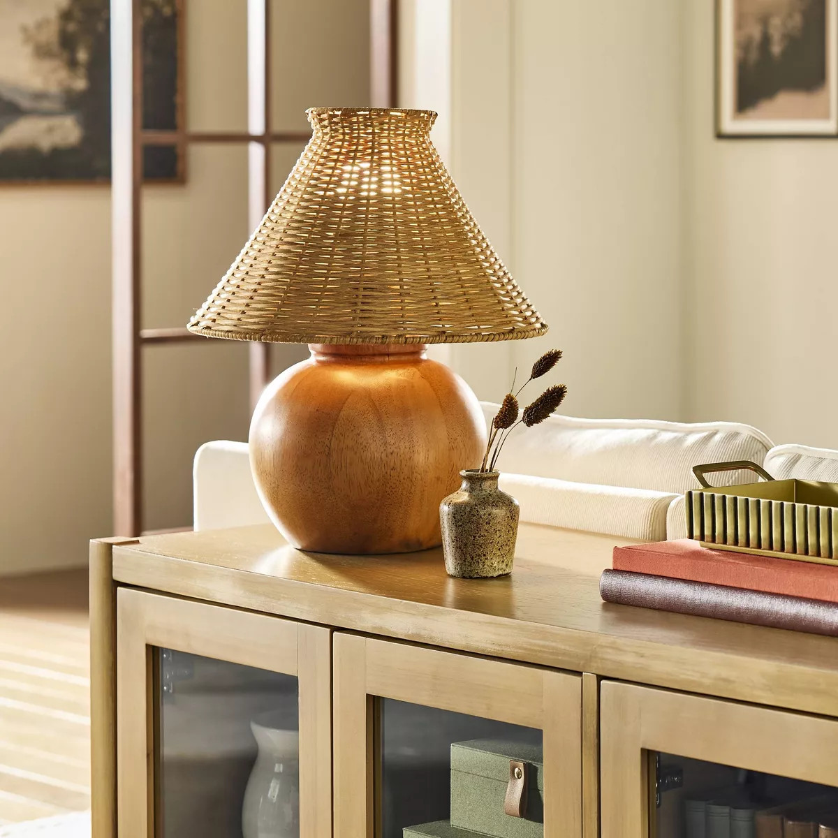 Wood Base with Rattan Shade Accent Table Lamp - Hearth & Hand™ with Magnolia | Target