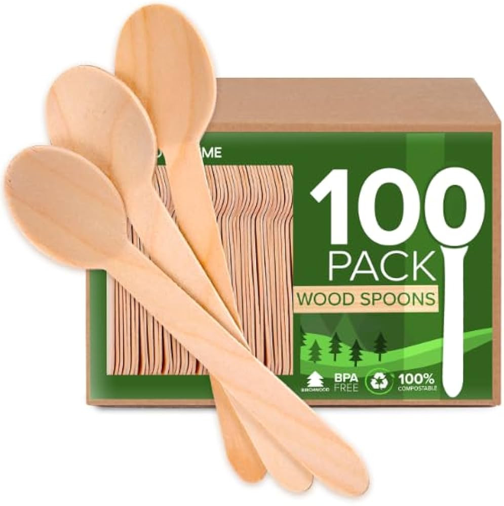 100% Wooden Disposable Spoons, (100 Count) Planet Friendly Utensils, Compostable Cutlery Spoons F... | Amazon (US)