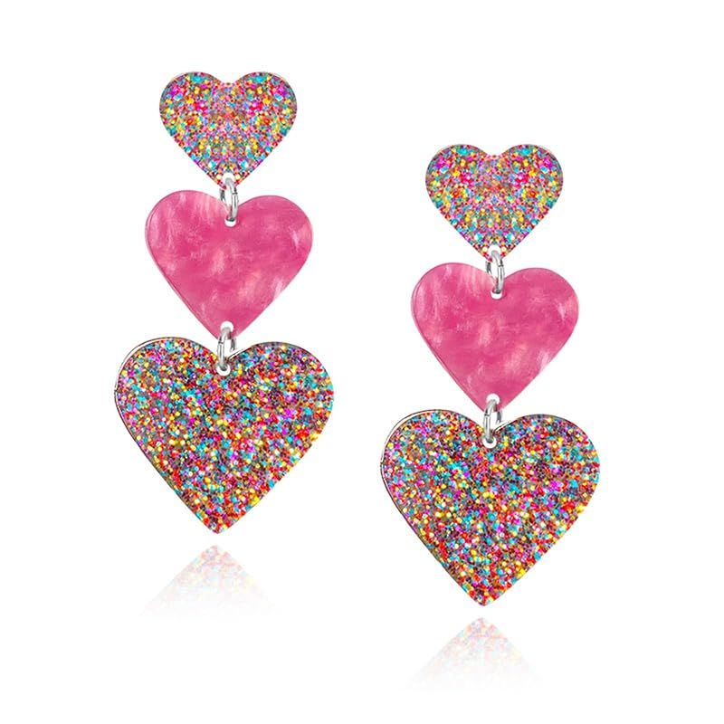 LPYO Trendy Pink Earrings Pink Heart Earrings for Women Girls Acrylic GLITTER Love Heart Dangle E... | Amazon (US)