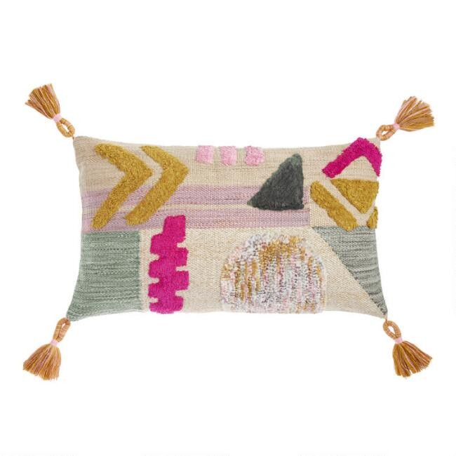 Geometric Wool Shag Lumbar Pillow | World Market