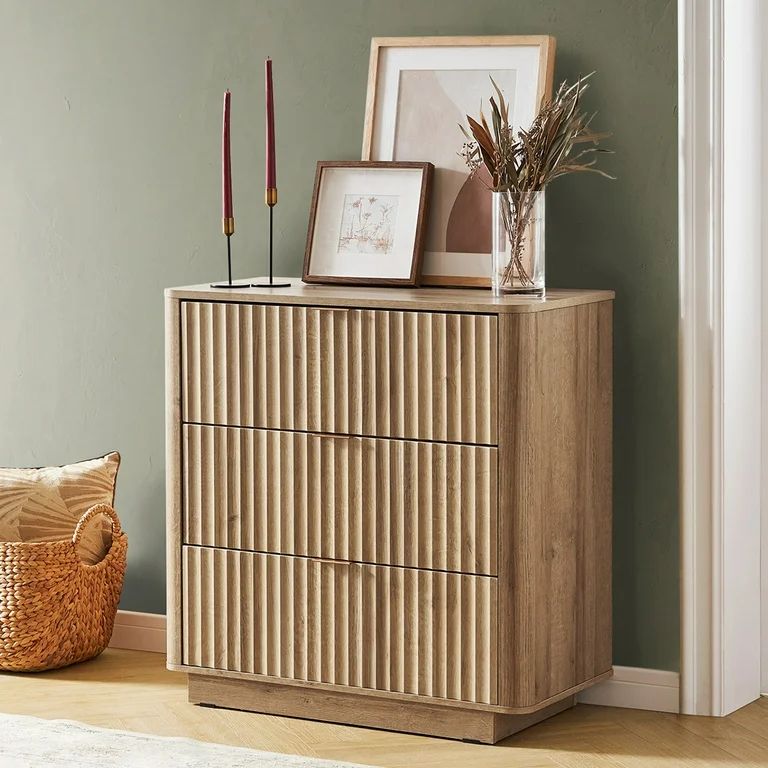 Mopio Brooklyn Mid-Century Modern Dresser / Credenza, Waveform Panel, 3 Drawers, Anti-Tipping (Oa... | Walmart (US)