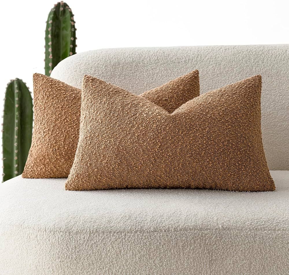 Foindtower Pack of 2 Textured Boucle Throw Pillow Covers Accent Solid Lumbar Pillow Cases Cozy So... | Amazon (US)