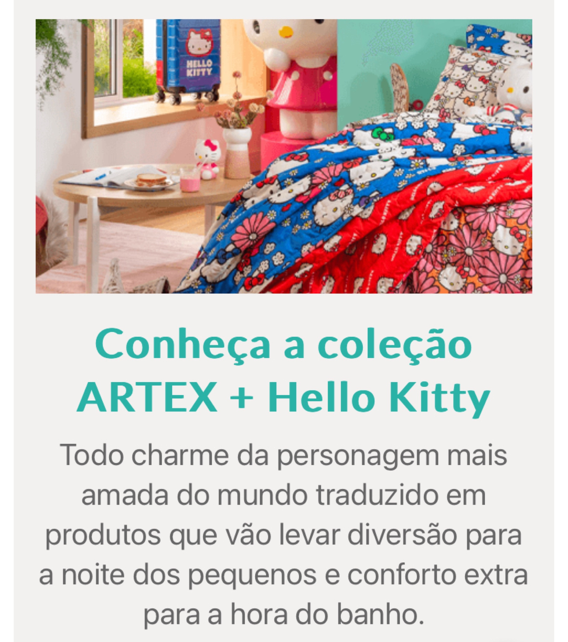 Beleza e conforto para decorar o seu lar. Conheça o Jogo de Lençol Hello Kitty Daisy. Pensado especialmente para quem é apaixonado pelo personagem, o conjunto une um toque lúdico, com alta qualidade e maciez. Afinal, além de uma estampa encantadora, suas peças possuem como material o percal, um tecido 100% algodão de conforto térmico, resistência e durabilidade. Tenha noites de puro aconchego!

#LTKbrasil #LTKhome #LTKfamily