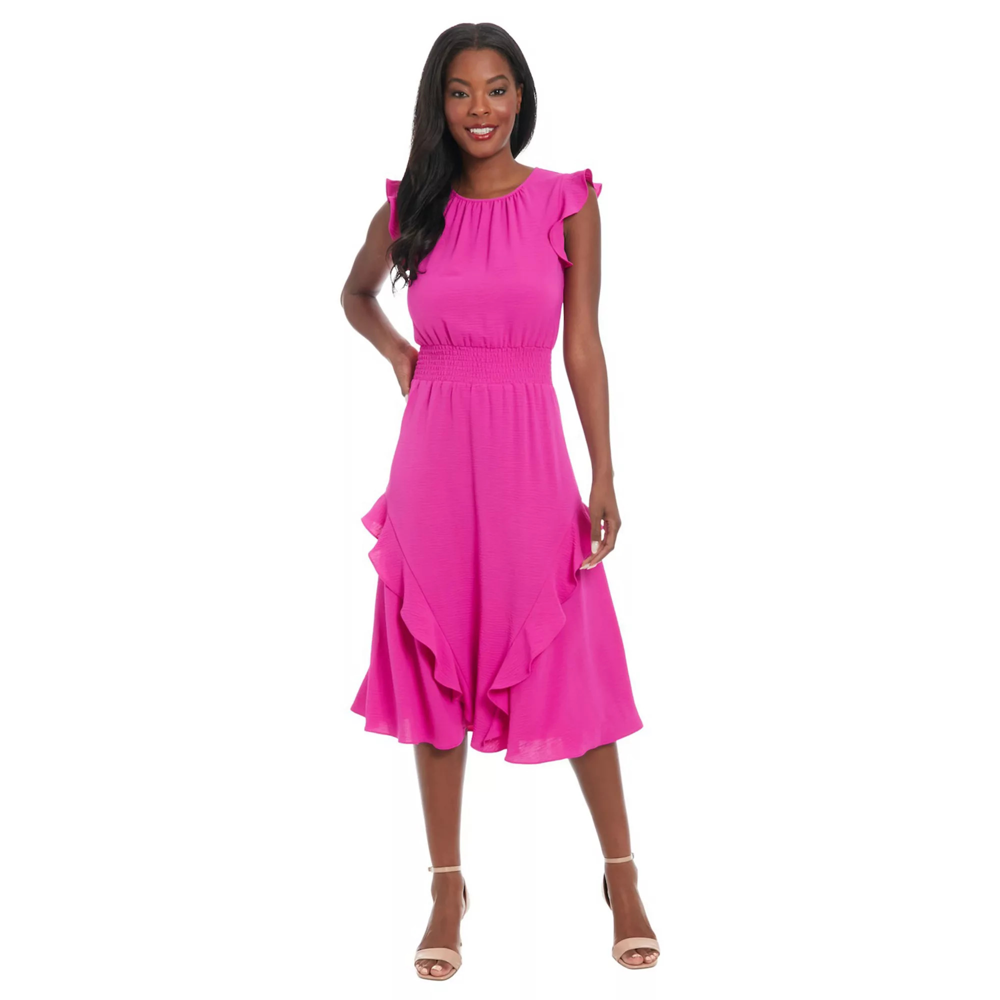 Women's London Times Ruched Waist Ruffle Midi Dress | Kohl's