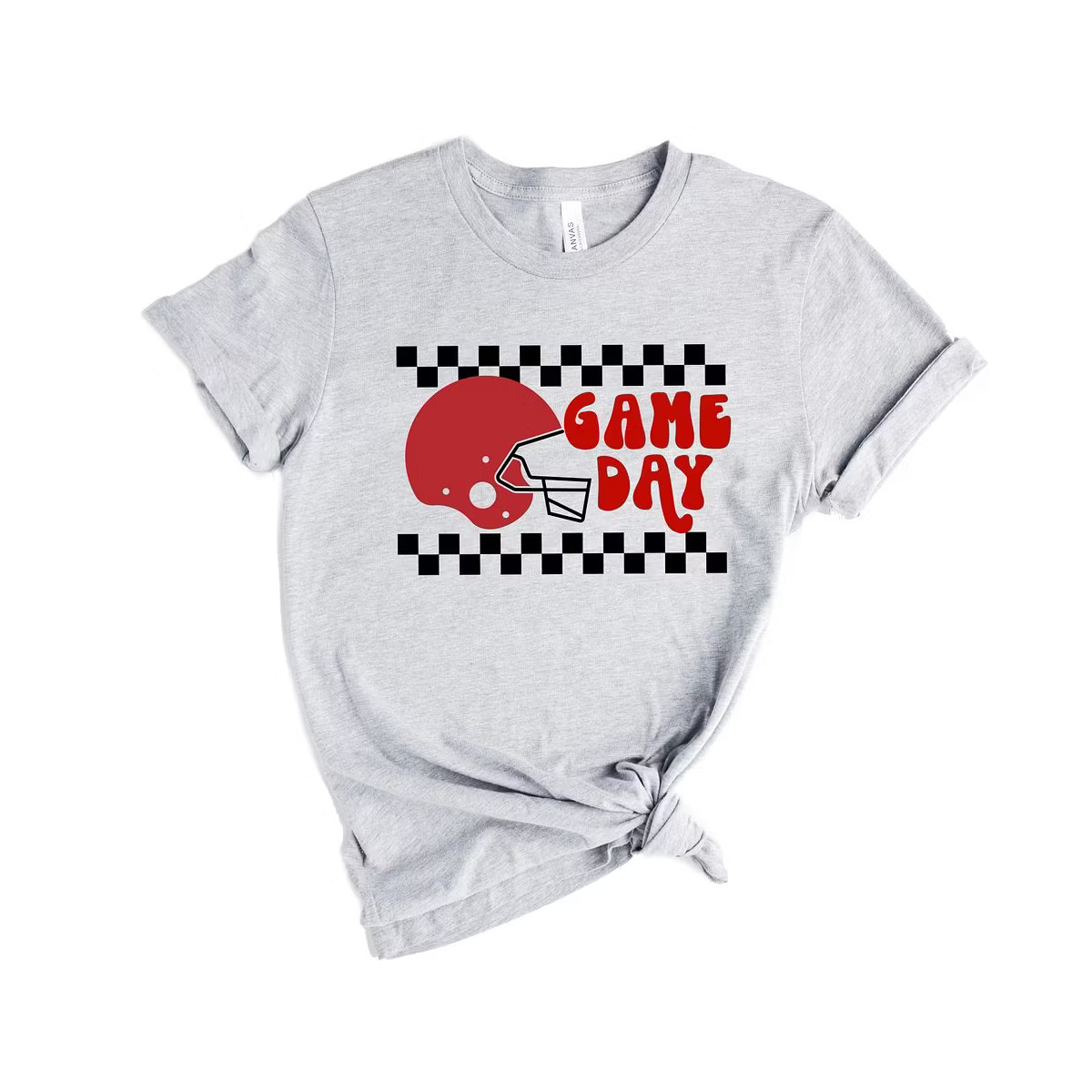 Simply Sage Market Women's Checkered Game Day Short Sleeve Graphic Tee - L - Heather Grey | Target