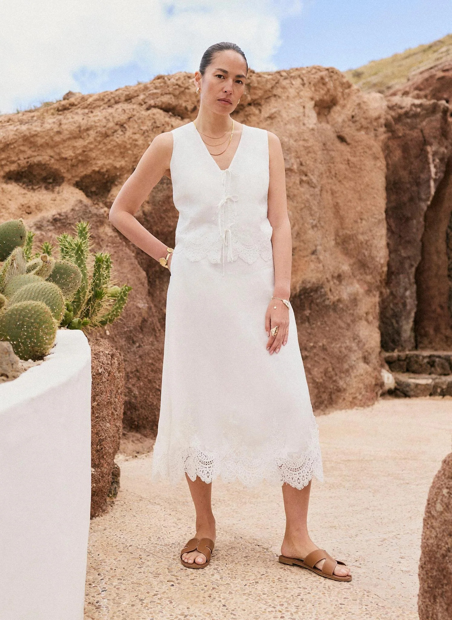 White Ramie Lace Detail Top | Mint Velvet