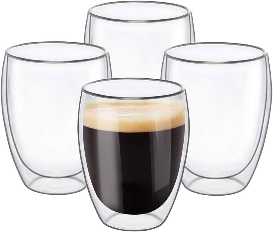 Glass Coffee Mugs 12 OZ - Set of 4, Double Wall Insulated Thermal Cups Drinking Glasses For Tea/ Cof | Amazon (US)