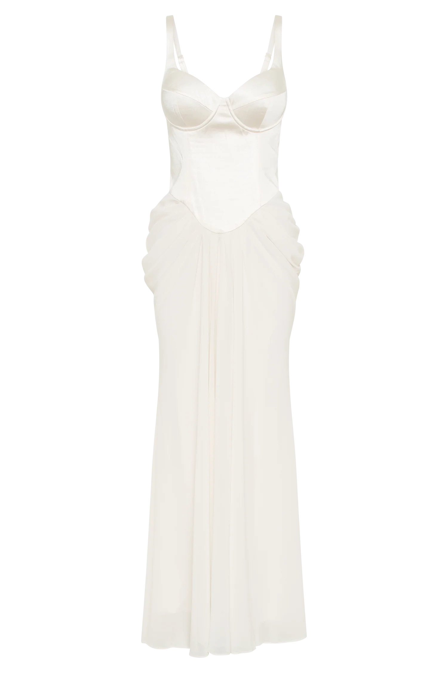 Leila Satin Corset Maxi Dress - Ivory | MESHKI US