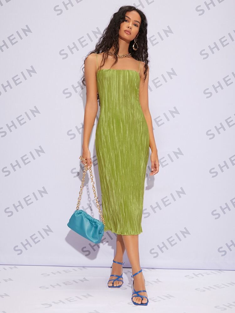SHEIN Solid Rib-knit Cami Dress | SHEIN