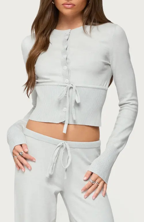 EDIKTED Embryn Drawstring Waist Cardigan in Light-Grey-Melange at Nordstrom, Size Small | Nordstrom