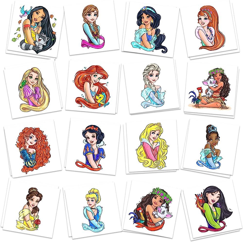 Princess Birthday Party Supplies, 32Pcs Temporary Tattoos Party Favors, Removable Skin Safe, Fake... | Amazon (US)