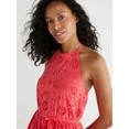 Time and Tru Women's Eyelet Halter Midi Dress with Tiered Skirt, Sizes XS-XXXL | Walmart (US)