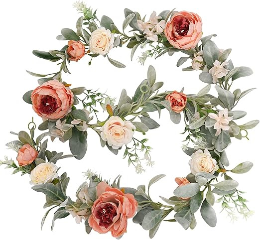 Amazon.com: PARTY JOY 6.3 Ft Eucalyptus Garland with Flowers, Hydrangea, Peony, Gypsophila, Lambs... | Amazon (US)