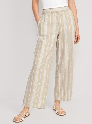 High-Waisted Striped Linen-Blend Wide-Leg Pants for Women | Old Navy (CA)