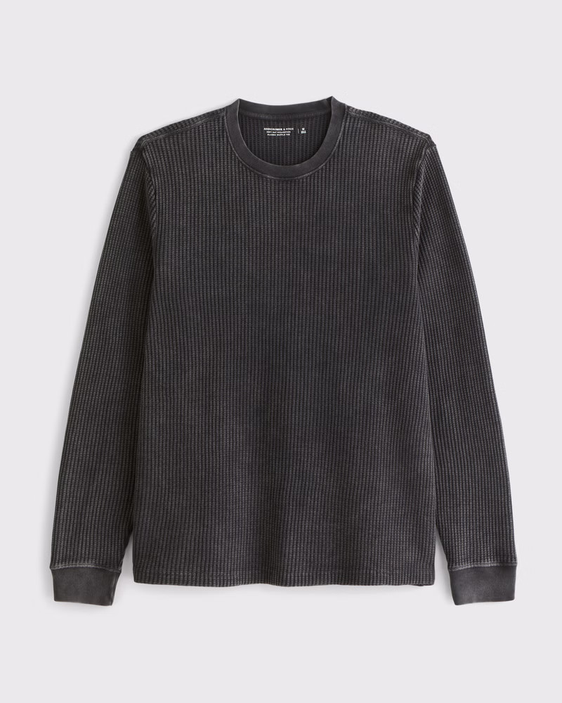 Abercrombie & Fitch Men's Long-Sleeve Classic Waffle Tee in Black Wash - Size XXL TALL | Abercrombie & Fitch (US)