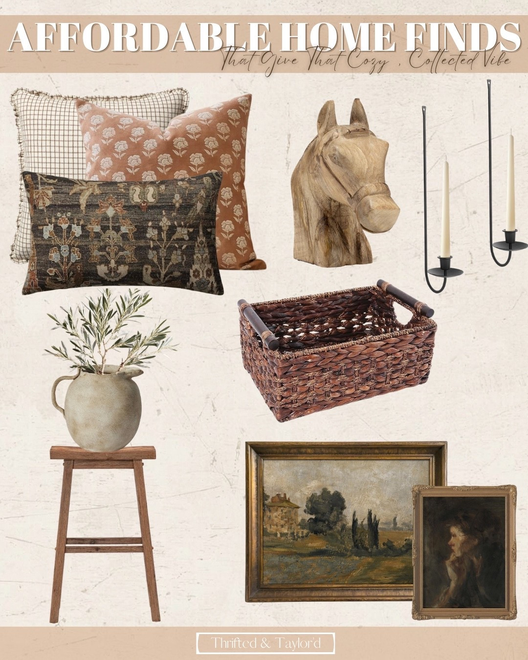 These are the kinds of pieces that instantly make a home feel more layered and lived-in without having to completely redo your space. A few textured pillows, a warm wood accent, some vintage-inspired artwork… it all adds up to that cozy, collected feel that just feels good to walk into at the end of the day.

I’ve been noticing more and more that it’s not about adding more, it’s about choosing pieces that bring in warmth, texture, and a little bit of character. These are all such easy finds that can be mixed into what you already have to make your home feel softer, more inviting, and a little more you.

Everything is linked here if you want to take a closer look and start layering in that cozy, collected feel.

#LTKHome