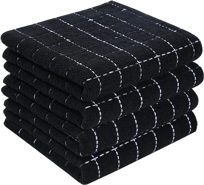 Homaxy 100% Cotton Terry Kitchen Towels(Black, 13 x 28 inches), Checkered Designed, Soft and Supe... | Amazon (US)