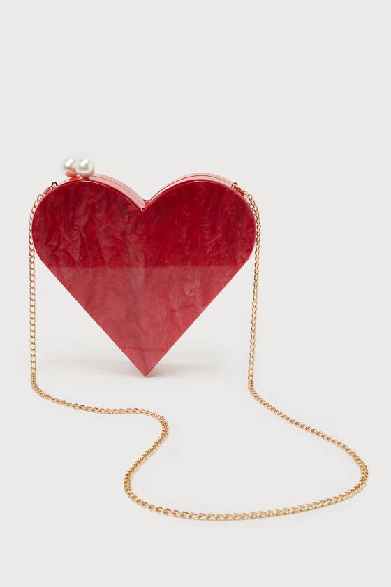 I Heart You Red Acrylic Heart-Shaped Crossbody Clutch | Lulus (US)