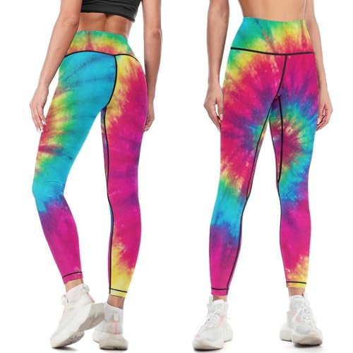 Sjazc Tie Dye Womens Workout Leggings with High Waist Tummy Control Yoga Pants for Athletic Running Hiking 2XL | Amazon (US)