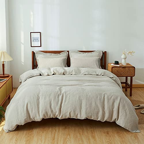 Simple&Opulence 100% Washed Linen Duvet Cover Set 5pcs(1 Duvet Cover& 2 Shams& 2 Pillowcases) Basic Style Natural French Flax Soft Breathable Farmhouse Bedding (King, Linen) | Amazon (US)