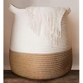 CHLOÉ + KAI Woven Storage Basket (H17.5"×D17.5"), Large Blanket Basket – Decorative Cotton Ro... | Amazon (US)