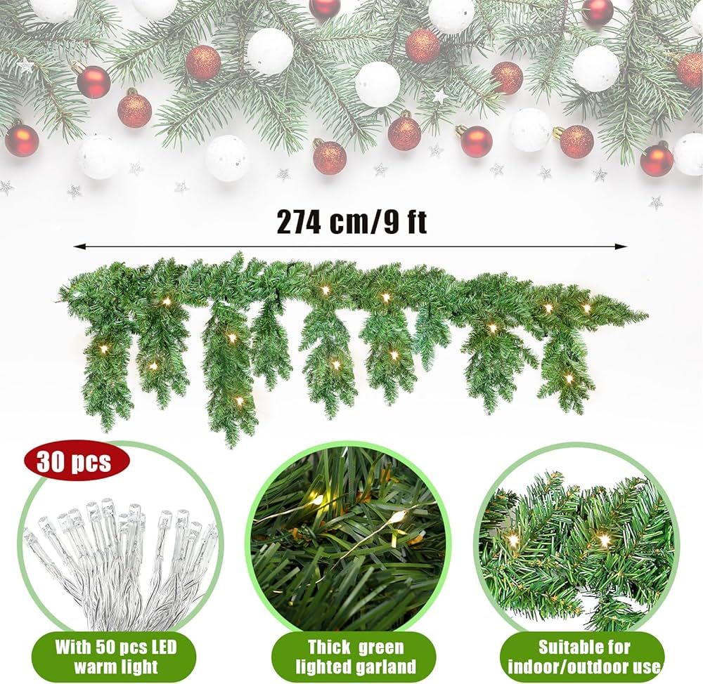 Jutom 1 Piece Christmas Cascading Garland with Lights Christmas Pine Garland Artificial Faux Pine... | Amazon (US)