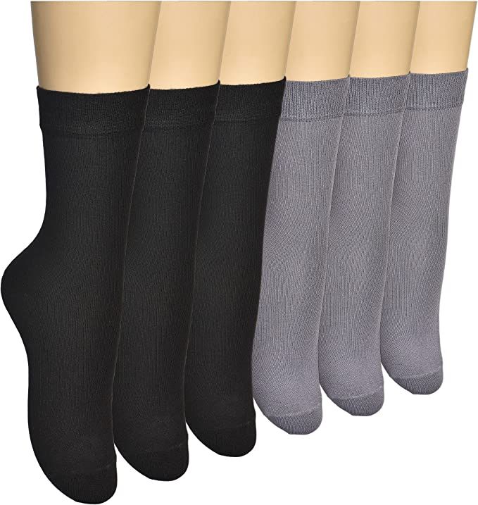 ELYFER Women's Thin Bamboo Dress Socks- Casual Color Crew Socks, Comfort Seam | Amazon (US)