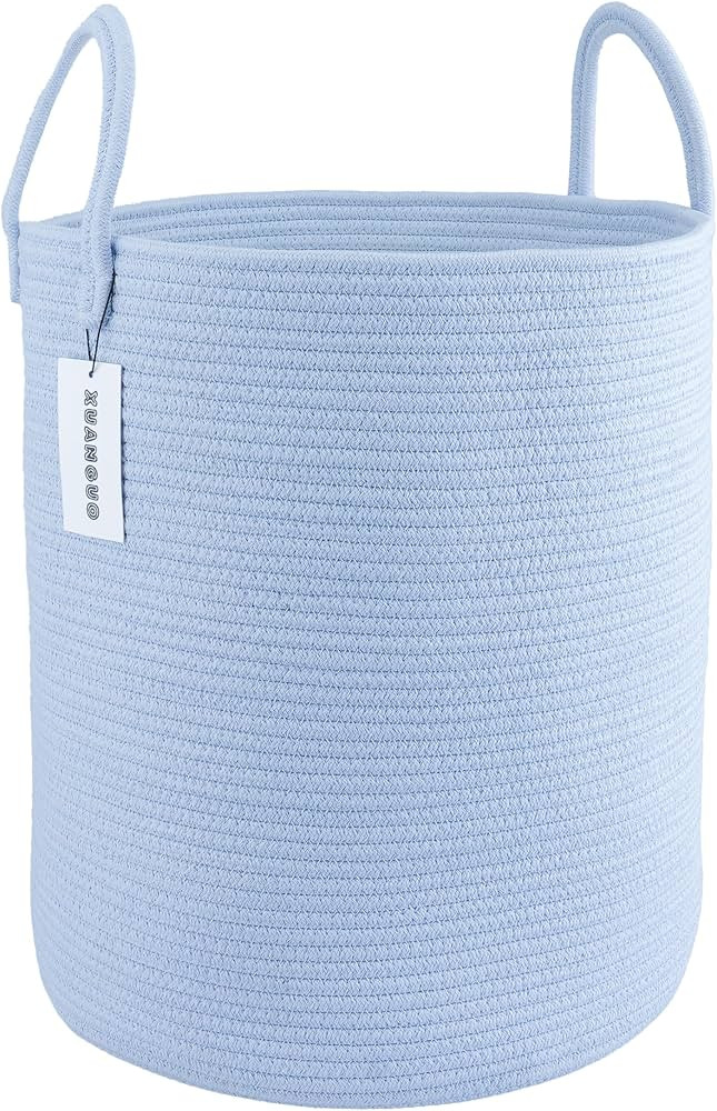XUANGUO Cotton Rope Laundry Basket Hamper for Clothes, light blue | Amazon (US)