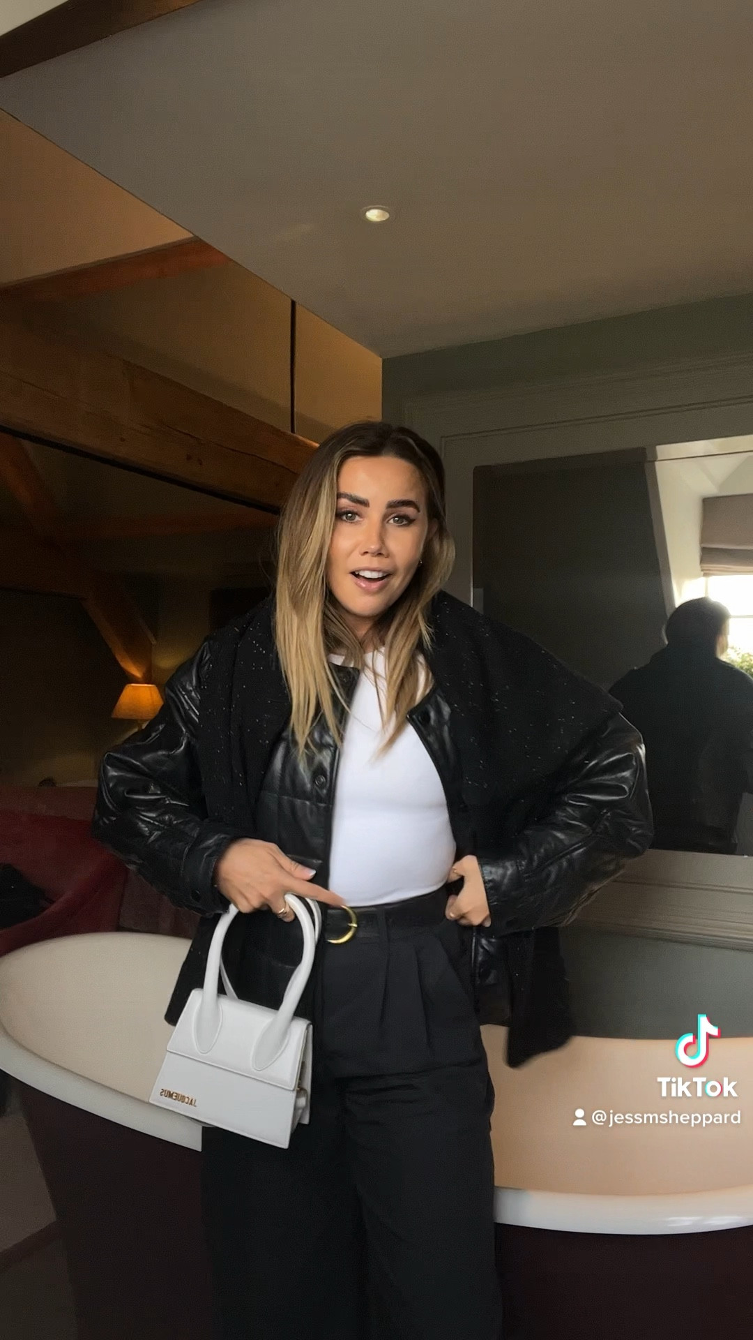 spring outfit inspiration for a smart casual day - H&M leather bomber jacket styled with white Jacquemus le chiquito bag and wide leg trousers with adidas continental 90 trainers 🎧☁️🤍

#LTKunder100 #LTKstyletip #LTKeurope