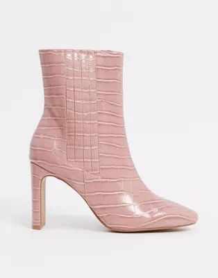 ASOS DESIGN Embark high ankle boots in pink croc | ASOS (Global)