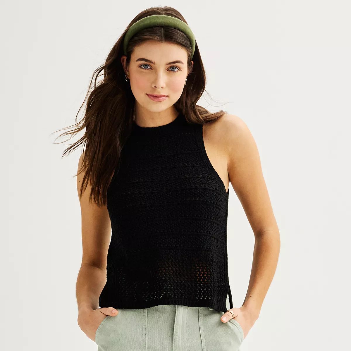 Juniors' SO® Pointelle Stripe Crochet Tank Top | Kohl's