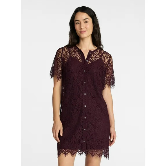 Time and Tru Women's Mini Lace Shirtdress, Sizes XS-XXXL | Walmart (US)
