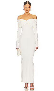 Helsa Matte Jersey Off Shoulder Maxi Dress in Ivory from Revolve.com | Revolve Clothing (Global)