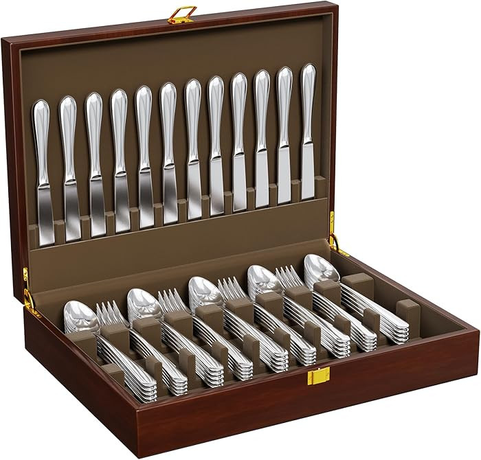 Walnut Silverware Storage Box,Silverware Flatware Case with Felt Lined,Silverware Chest without S... | Amazon (US)