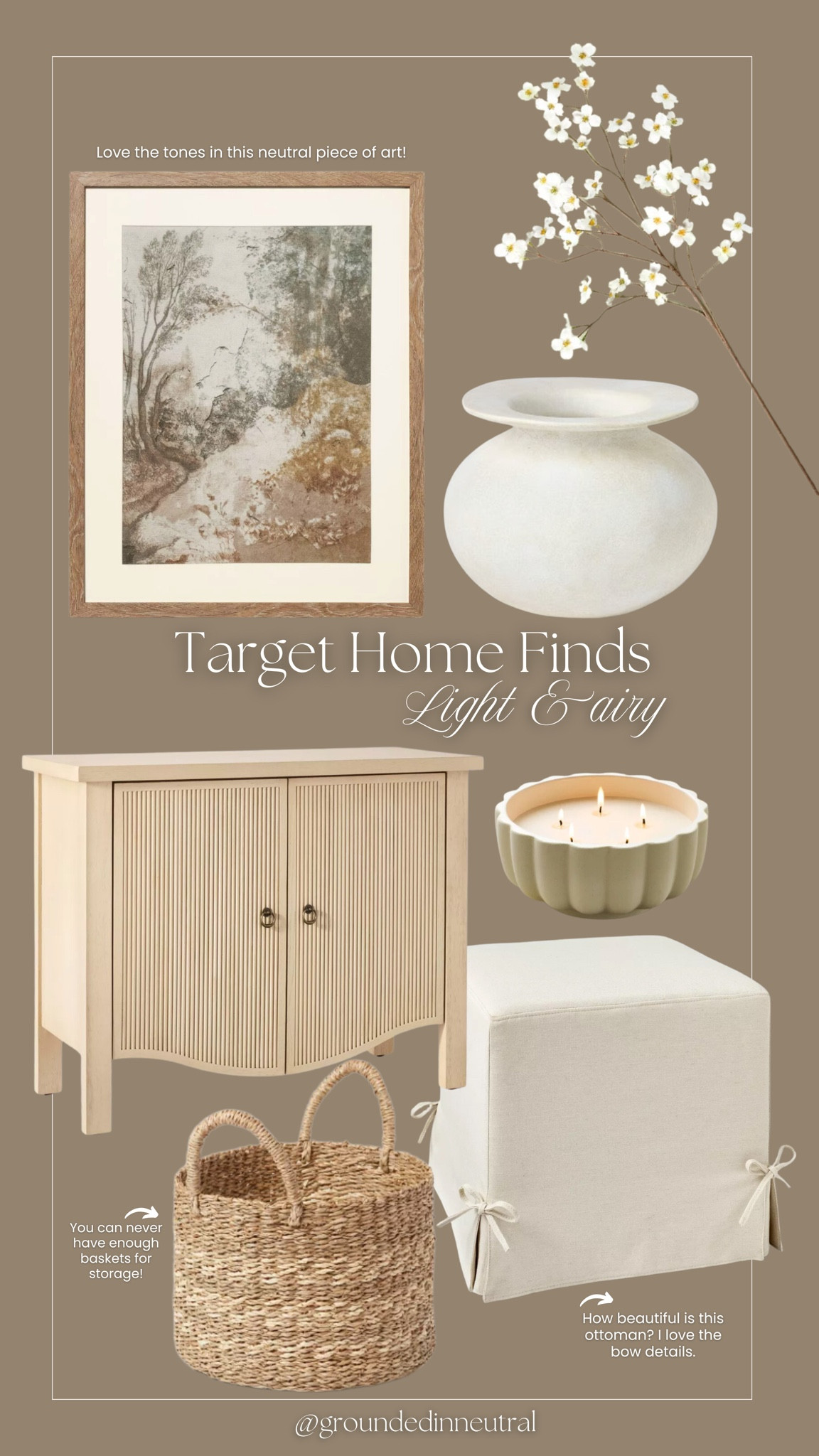 The prettiest Target home finds for spring. I’m loving this cabinet and the bow details on the ottoman. 🤎

Target home finds, spring stems, cabinet, ottoman, vase, neutral wall art 

#LTKHome #LTKStyleTip