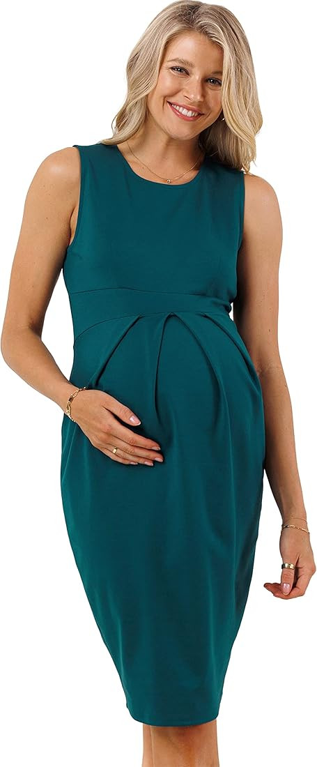 LaClef Women's Knee Length Midi Maternity Dress with Front Pleat | Amazon (US)