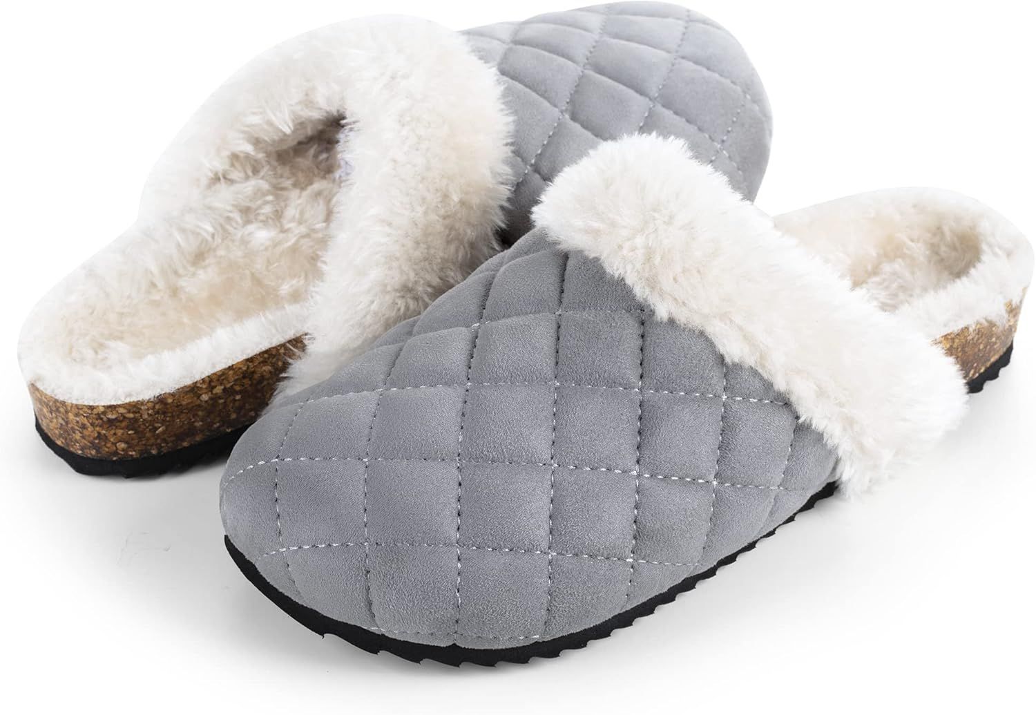 Womens Slippers with Arch Support,House Fuzzy Furry Cork Mules Clogs for Ladies Size 6-11 | Amazon (US)