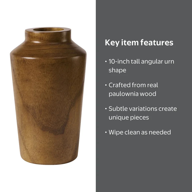Better Homes & Gardens Natural 10" Paulownia Wood Angular Tall Vase | Walmart (US)