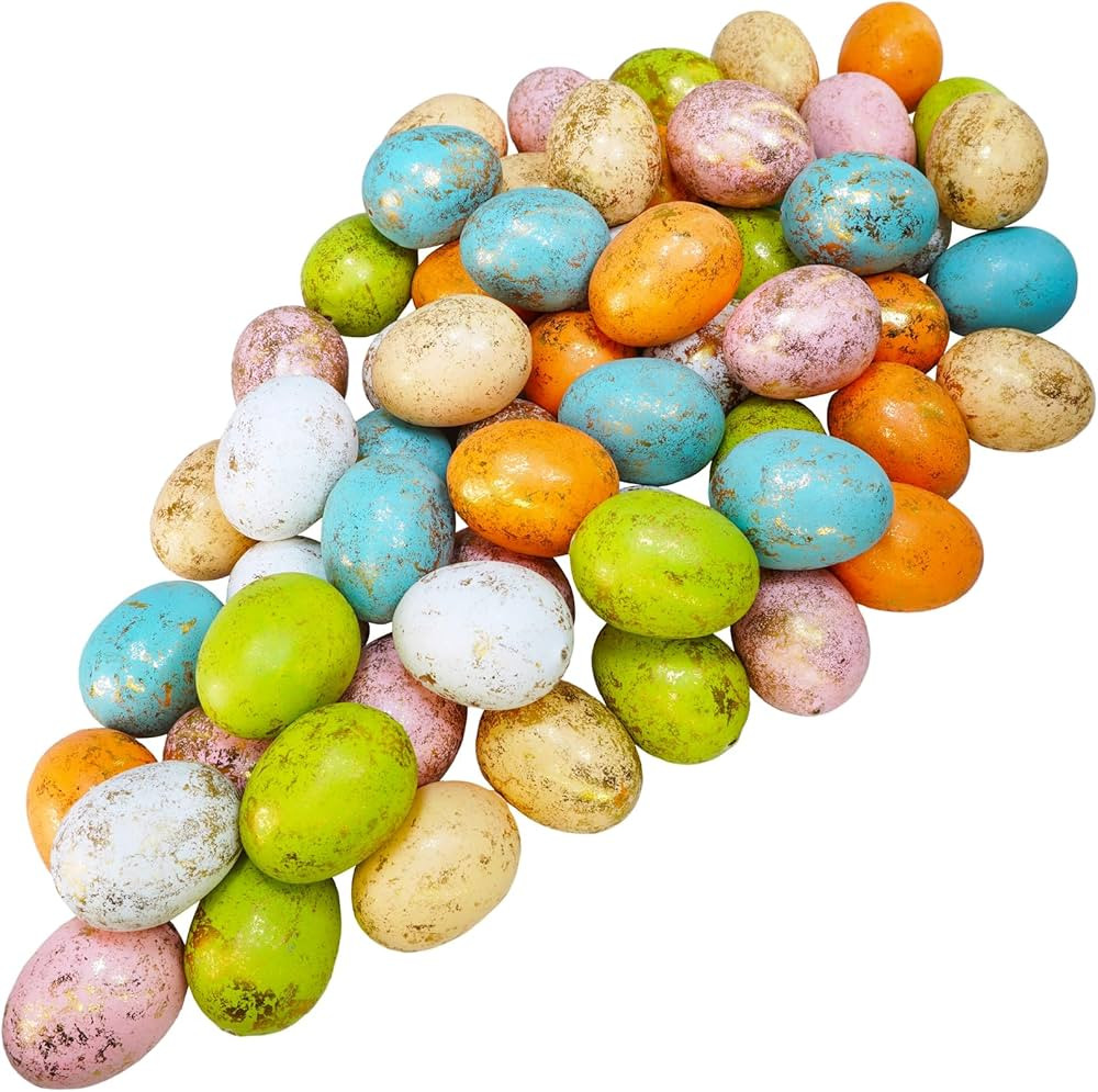 Winlyn 60 Pcs 6 Colors Foam Easter Eggs Pastel Easter Eggs Decorations Gold Leaf Easter Eggs Smal... | Amazon (US)