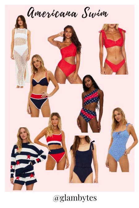 Red white and blue swimwear for Memorial Day and 4th of July 