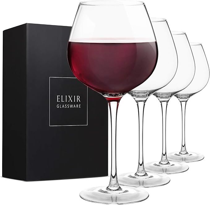 Red Wine Glasses – Large Wine Glasses, Hand Blown – Set of 4 Long Stem Wine Glasses, Premium ... | Amazon (US)
