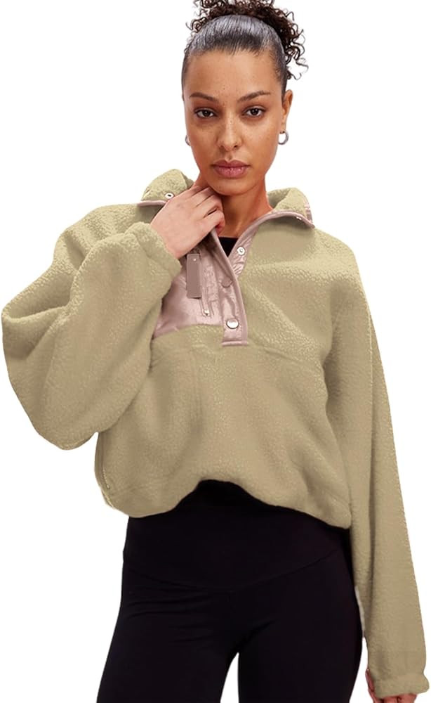 Aoang Womens Oversized Sherpa Jacket Fuzzy Fleece Teddy Coat with Pockets Colorblock S-XL | Amazon (US)
