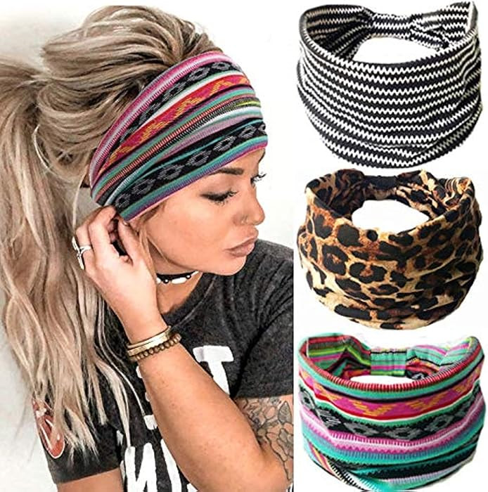 GORTIN Boho Headbands Leopard Extra Turban Head Wraps Stretch Head Scarf Hair Accessories for Wom... | Amazon (US)