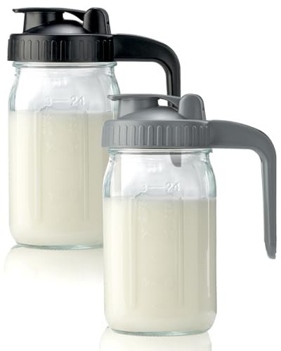 2 Pack 32oz Glass Pitcher with Lid & V-shaped Pour Spout - 1 Quart Breastmilk Pitcher Double Leak Proof, Creamer Container for Sun Tea, Juice, Cold Brew Coffee, Breastmilk Storage Container | Amazon (US)