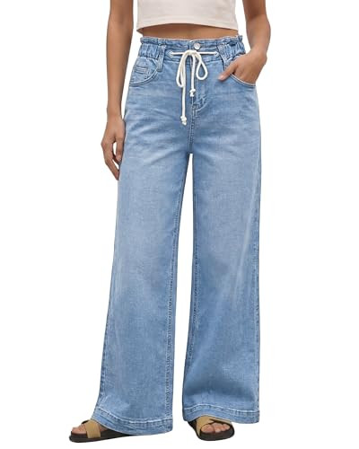 GRAPENT Women's Blue Jeans for Women Baggy Pants Wide Leg Pants Stretchy Bootcut Jeans Women Boyfriend Loose Fit Color Azure Mood X-Small Size 0 Size 2 | Amazon (US)