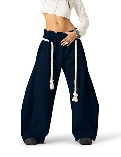 Aelfric Eden Super Baggy Barrel Sweatpants Wide Leg Pants for Women Men Casual Elastic Waist Unisex Lantern Trouser Pants Dark Blue XS | Amazon (US)
