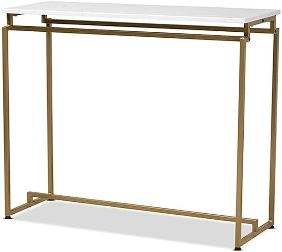 Baxton Studio Renzo Brushed Gold Metal Console Table with Faux Marble in White | Amazon (US)